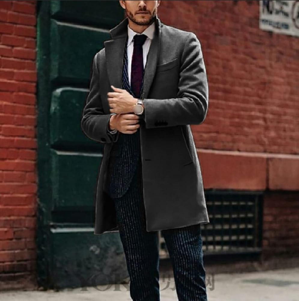 ジャケット・アウター OVER COAT DARTED DOLMAN SLEEVE OVERCOAT ZYXTIM Man's Double Breasted Trench Coat Notched Lapel